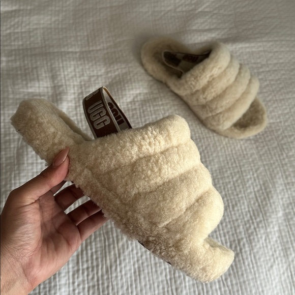 UGG Shoes - UGG Cream Fluffy Slide Sandals